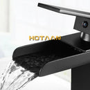 GobekUsa Black Plated Brass Waterfall Bathroom Basin Faucet Mixer Square Vanity Sink