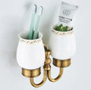 GobekUsa Brass Double Cup Holder with Glass Tumbler - Bathroom Toothbrush Cup Holder