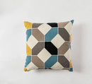 GobekUsa Geometric Embroidery Cushion Cover Set - Blue Coffee Yellow Grey Abstract Square