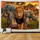 GobekUsa Lion Tapestry African Grassland Animals Cartoon Wall Hanging Blanket