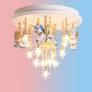 GobekUsa Kids Resin Horse Paper Crane Ceiling Light - Blue Pink LED Bedroom Lamp