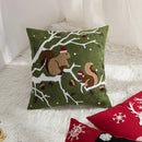 GobekUsa Christmas Embroidered Cushion Cover 45x45cm - Red Green Santa Snowflake Deer Snowman