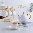 GobekUsa Elegant Bone China Tea Set | Porcelain Teacup & Teapot Set White Gold