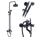 GobekUsa Black Brass Rainfall Shower Mixer Faucet Set with 8" Showerhead and Handshower