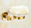 GobekUsa Gold Brass Bath Hardware Set: Towel Rack, Paper Holder, Toilet Brush Holder, Towel Ranger, Hooks