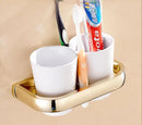 GobekUsa Gold Brass Bathroom Hardware Set: Paper Holder, Towel Bar, Soap Basket, Towel Rack