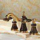 GobekUsa Gold Brass Jade 3 Hole Widespread Basin Faucet with Double Handle