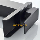 GobekUsa Black Plated Brass Waterfall Bathroom Basin Faucet Mixer Square Vanity Sink