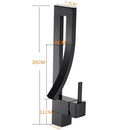 GobekUsa Black Brass Waterfall Basin Faucet with Single Handle Mixer Tap