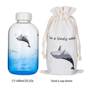 GobekUsa Blue Glass Water Bottle 600ml Cute Polar Bear Seal Design Waterbottle