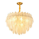 GobekUsa Art Deco White Glass Feather Chandelier with LED Lighting for Foyer & Bedroom