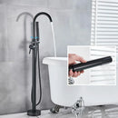 GobekUsa Black Dual Handle Freestanding Bathtub Faucet Set Floor Standing Bath Mixer Tap