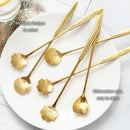 GobekUsa Gold Flower Stainless Steel Teaspoons Set for Coffee, Desserts, and Ice Cream