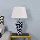 GobekUsa Blue Ceramic Table Lamp - American Retro LED Table Lamp for Bedroom, Living Room