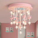 GobekUsa Kids Resin Horse Paper Crane Ceiling Light - Blue Pink LED Bedroom Lamp