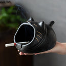 GobekUsa Cartoon Cat Ceramic Ashtray for Household, Living Room - Large Capacity, Anti-Fly Ash