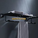 GobekUsa Black Aluminum Towel Rack with Hook, Wall-mounted Bathroom Towel Holder and Shelf