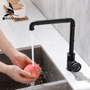 GobekUsa Gold Brass Retro Industrial Style Bathroom Faucet Hot Cold Mixer Tap