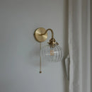 GobekUsa Blue Glass Ball Wall Lights Pull Chain Switch LED Sconce for Home Bedroom