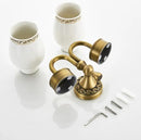 GobekUsa Brass Double Cup Holder with Glass Tumbler - Bathroom Toothbrush Cup Holder