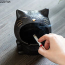 GobekUsa Cartoon Cat Ceramic Ashtray for Household, Living Room - Large Capacity, Anti-Fly Ash