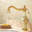 GobekUsa Brass and Jade Bathroom Basin Sink Faucet Gold Mixer Tap