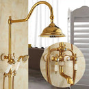GobekUsa Gold Brass Jade Bath Shower Set Wall Mounted Rainfall Hand Shower Faucet