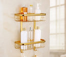 GobekUsa Gold Brass Bathroom Shelf with Towel Hanger, Shampoo Holder, and Basket