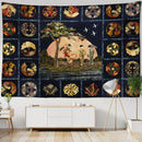 GobekUsa Cactus Moon Starry Sky Tapestry - Psychedelic Hippie Boho Wall Hanging