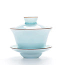 GobekUsa Celadon Tea Tureen & Flower Gaiwan Kung Fu Tea Set 140ml Puer Kettle