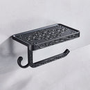 GobekUsa Black Toilet Paper Holder with Phone Rack: Wall-Mounted Aluminum Bathroom Storage