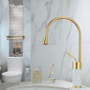 GobekUsa Gold & Marble Basin Faucet: Single Handle Swivel Sink Water Crane