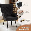 Mid-Century Modern Velvet Convertible Accent Chair with Tufted Wing Back & Metal Legs — Black
