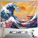 GobekUsa Kanagawa Waves Oil Painting Tapestry Wall Hanging, Bohemian Style Psychedelic Hippie Art