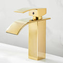 GobekUsa Gold Waterfall Basin Faucet, Deck Mounted Mixer Tap for Bathroom Sink
