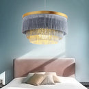 GobekUsa Art Deco Cotton Thread Tiered Chandelier in Black Gold Finishing