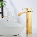 GobekUsa Gold Waterfall Basin Faucet - Brass Mixer Tap for Bathroom Sink, Hot and Cold