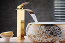 GobekUsa Gold Waterfall Basin Faucet - Brass Mixer Tap for Bathroom Sink, Hot and Cold