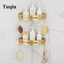 GobekUsa Brushed Gold Aluminum Corner Shower Shelf with Soap Dish