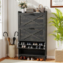 Wooden Shoe Storage Cabinet with Barn Door Flip-Top — Dark Brown