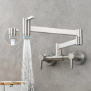 GobekUsa Brushed Gold Brass Wall-Mounted Kitchen Faucet with Foldable Spout