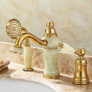 GobekUsa Gold Brass Jade 3 Hole Widespread Basin Faucet with Double Handle
