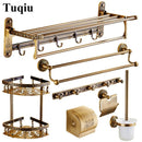 GobekUsa Antique Bronze Carved Bathroom Accessories Set: Towel Rack, Paper Holder, Toilet Brush Holder, Hooks