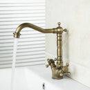 GobekUsa Antique Brass Dual Handle Swivel Sink Faucet Rotated Mixer Tap