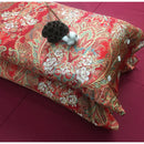 GobekUsa Chinese Red Satin Cotton Wedding Duvet Set - Luxury Handmade Retro Bedding
