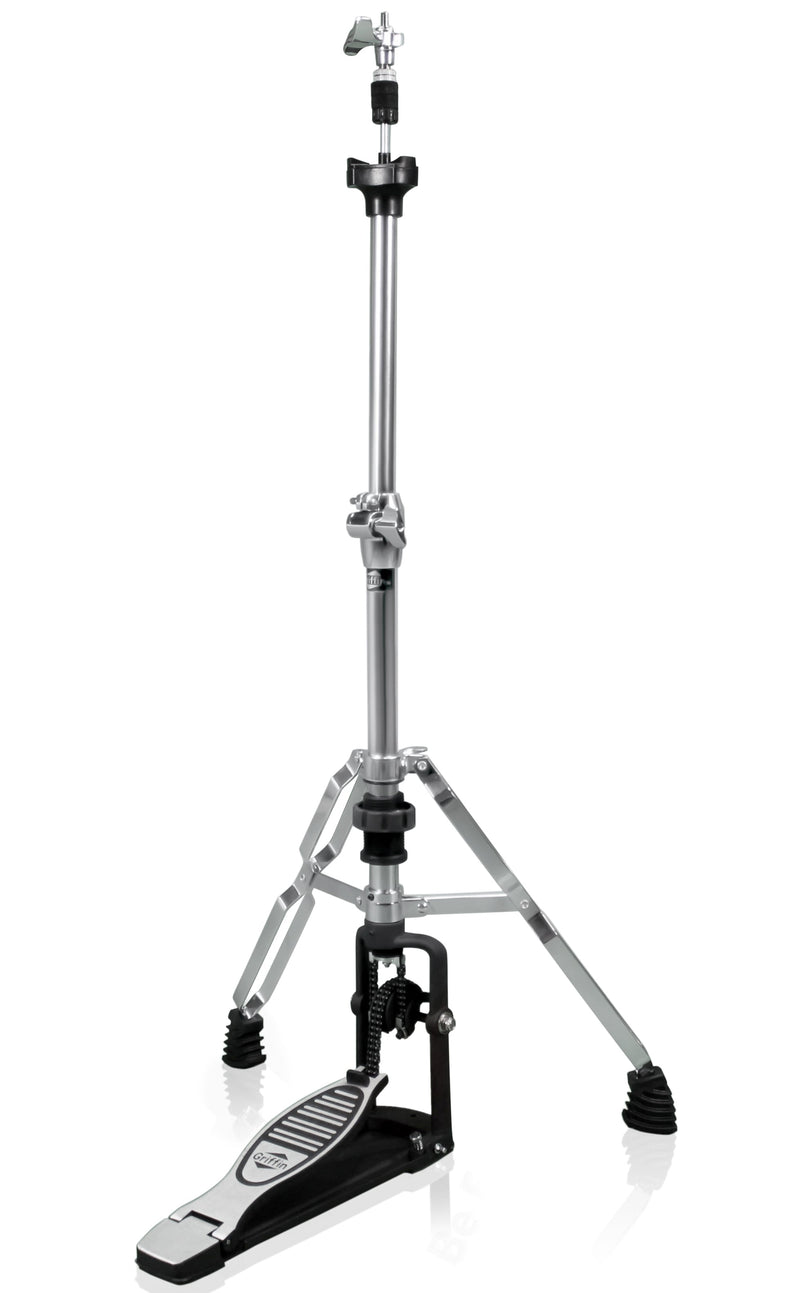 2 Leg Hi-Hat Stand by GRIFFIN - Premium Heavy Duty Hihat Cymbal Foot Pedal with Drum Key - Folding Two Leg Style Converts to a No Leg High Hat Mount