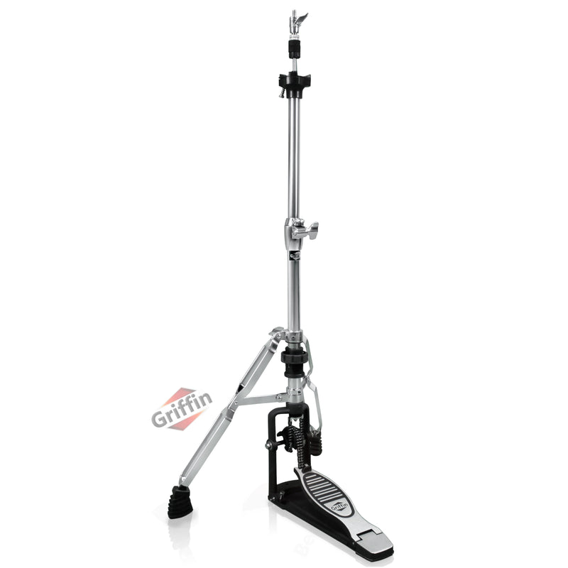 2 Leg Hi-Hat Stand by GRIFFIN - Premium Heavy Duty Hihat Cymbal Foot Pedal with Drum Key - Folding Two Leg Style Converts to a No Leg High Hat Mount