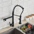 GobekUsa Dual Spout Kitchen Sink Faucet - Matte Black Finish, Deck Mount Spring Mixer