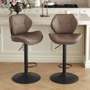 Adjustable Outdoor Bar Stools, Set of 2 — PU Leather & Stainless Steel Frame with Double-Layer Cushion