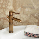 GobekUsa Antique Brass Bamboo Basin Faucet Single Handle Hot Cold Water Tap